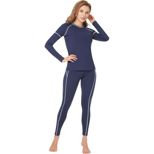 MANCYFIT Thermal Underwear for Women Long Johns Thermal Sets Contrast Color Stitching Base Layer Women Cold Weather(Navy and White Lines)